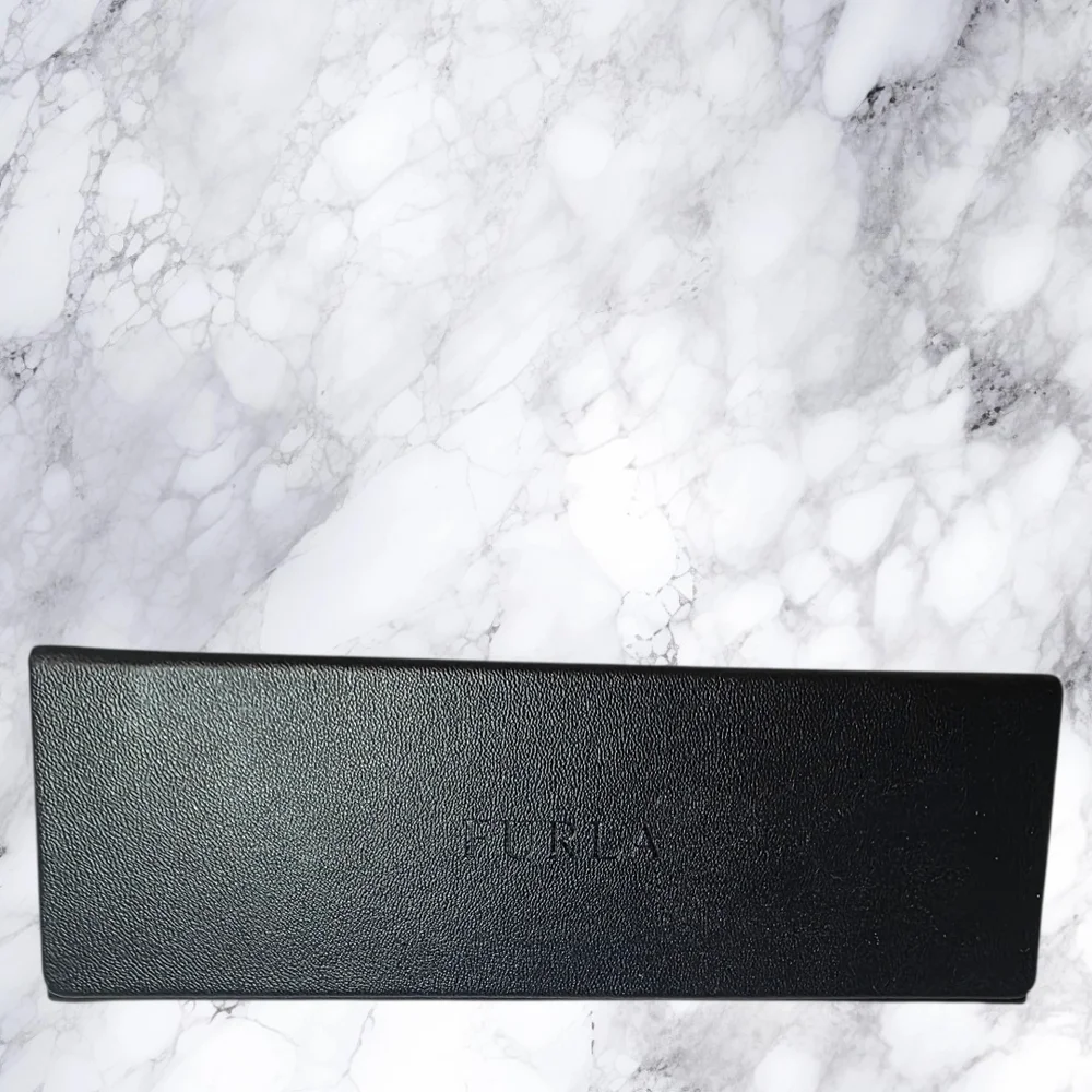Furla Black Leather Eyeglass Case Holder NWOT Designer Travel Case + Lens Cloth